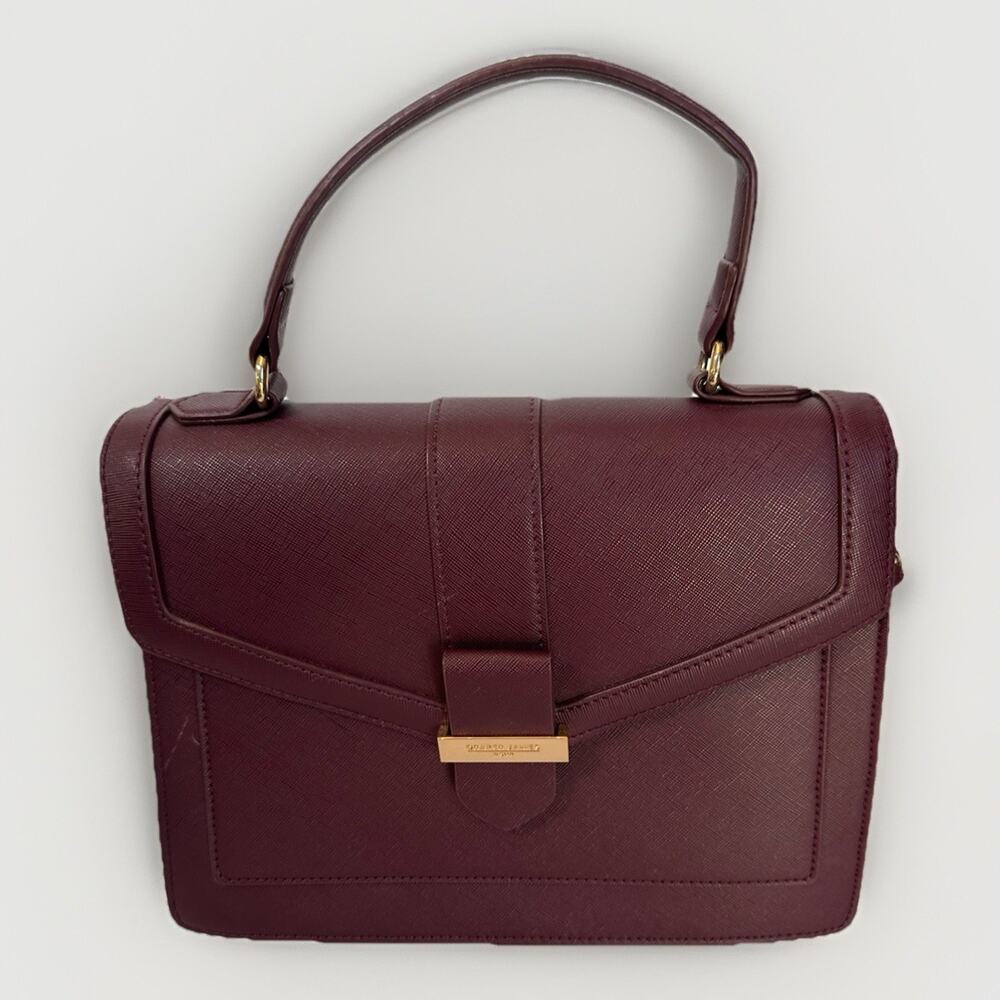 DRAPER JAMES Maroon Purse Cross Body Strap Polka Dot Inside Gold Hardware